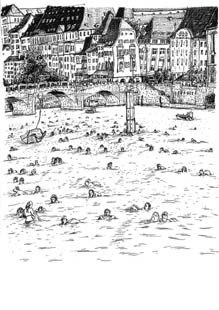 Rheinschwimmen (2019/Originalzeichnung)